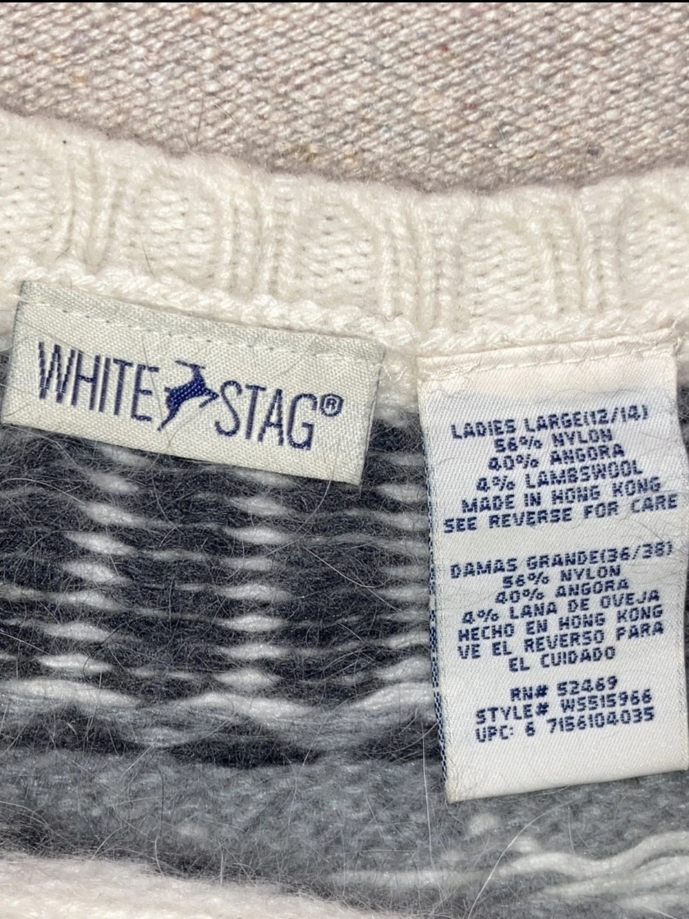 Vintage White Stag Fair Isles 40% Angora Gray Nordic Knit Ski Sweater Women’s L - Picture 9 of 11